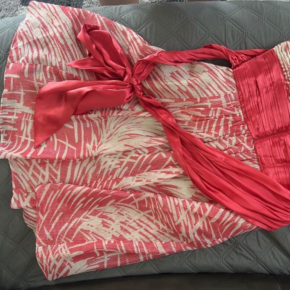 Stunning Cocktail Coral Strapless Dress with Ribbon - Picture 3 of 4